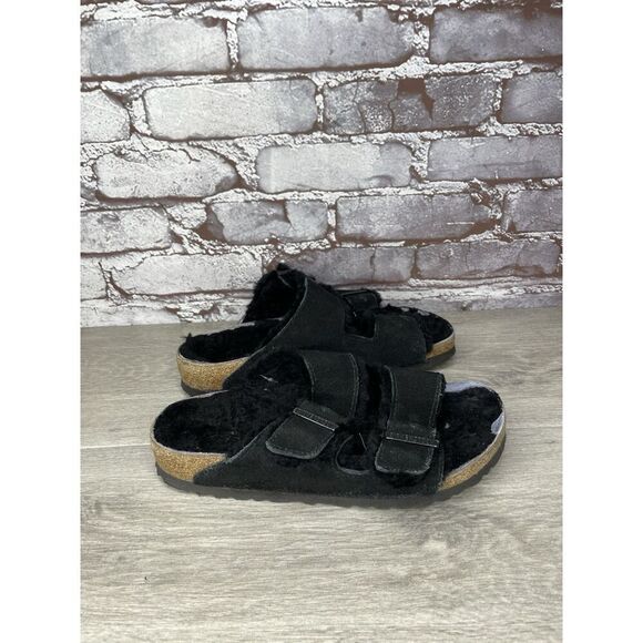 Birkenstock Arizona Black Suede Fur Cork Slides Sandals Women’s Sz 37EU/6.5M US - Picture 10 of 16